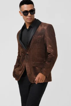 Brown Shawl Lapel Glitter Men's Blazer