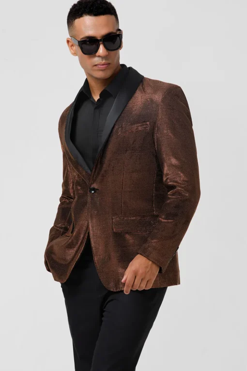 Brown Shawl Lapel Glitter Men's Blazer