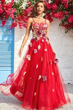 Burgundy A Line Princess Prom Dress with Appliques