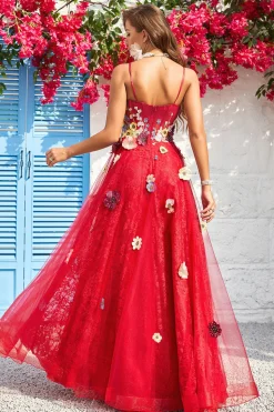 Burgundy A Line Princess Prom Dress with Appliques