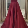 Burgundy A Line Satin Prom Dress with Lace-up Back
