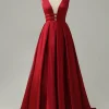 Burgundy A Line Satin Simple Prom Dress