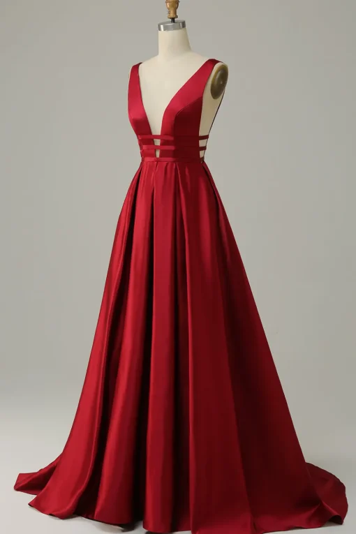 Burgundy A Line Satin Simple Prom Dress