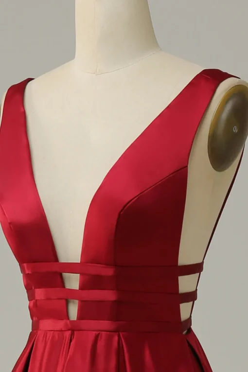 Burgundy A Line Satin Simple Prom Dress