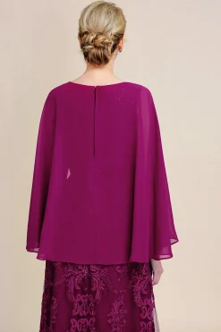 Burgundy Batwing Sleeves Beaded Mother of the Bride Dress