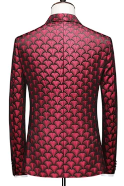 Burgundy Jacquard Notched Lapel 2 Piece Men's Suits