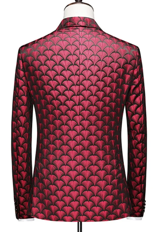 Burgundy Jacquard Notched Lapel 2 Piece Men's Suits
