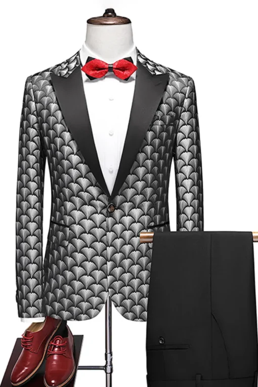 Burgundy Jacquard Notched Lapel 2 Piece Men's Suits