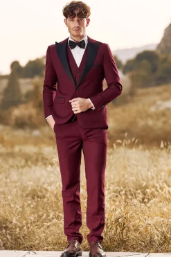 Burgundy Men's 3 Pieces Peak Lapel One Button Prom Suits