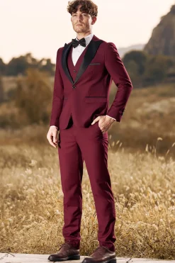Burgundy Men's 3 Pieces Peak Lapel One Button Prom Suits