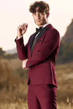 Burgundy Men's 3 Pieces Peak Lapel One Button Prom Suits