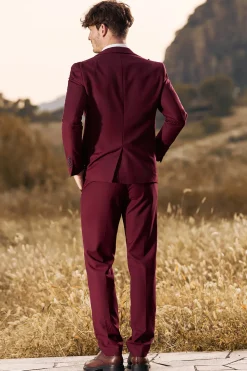 Burgundy Men's 3 Pieces Peak Lapel One Button Prom Suits