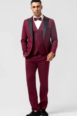 Burgundy Peak Lapel 3 Pieces One Button Men's Prom Suits