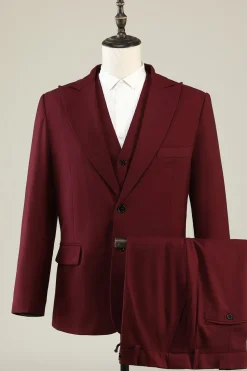 Burgundy Peak Lapel 3 Piece Men's Prom Suits