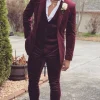 Burgundy Peak Lapel 3 Piece Men's Prom Suits
