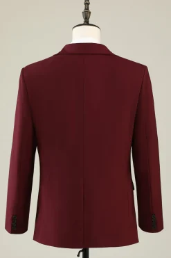 Burgundy Peak Lapel 3 Piece Men's Prom Suits