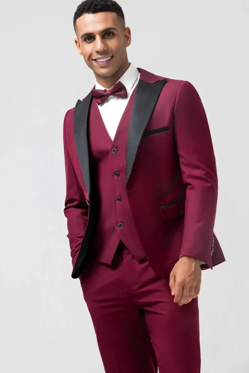 Burgundy Peak Lapel 3 Pieces One Button Men's Prom Suits