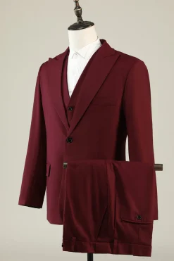 Burgundy Peak Lapel 3 Piece Men's Prom Suits