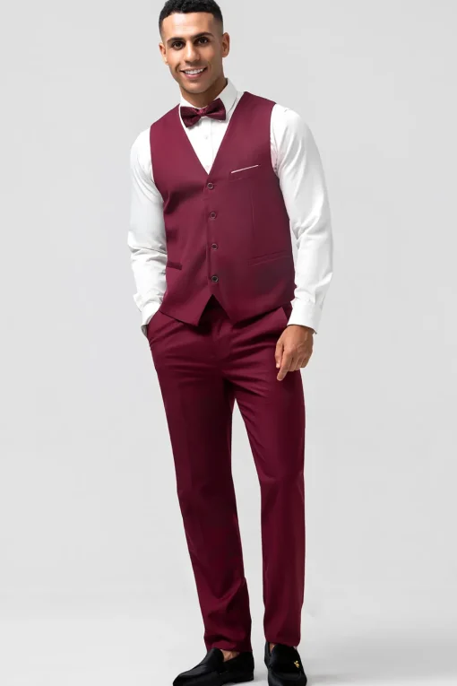 Burgundy Peak Lapel 3 Pieces One Button Men's Prom Suits