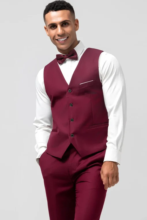 Burgundy Peak Lapel 3 Pieces One Button Men's Prom Suits