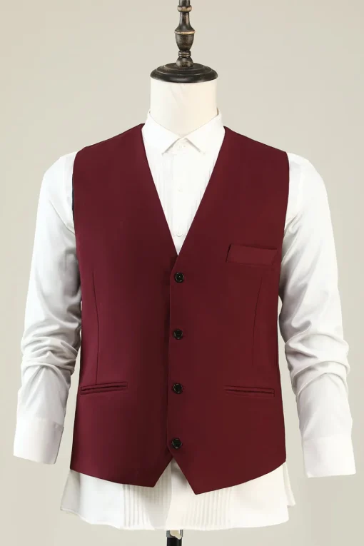 Burgundy Peak Lapel 3 Piece Men's Prom Suits