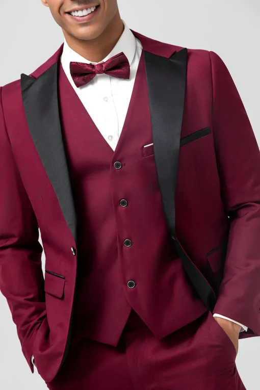 Burgundy Peak Lapel 3 Pieces One Button Men's Prom Suits