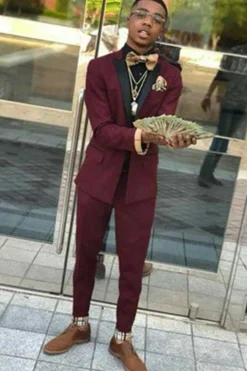 Burgundy Peaked Lapel 2 Pieces Men's Formal Suits