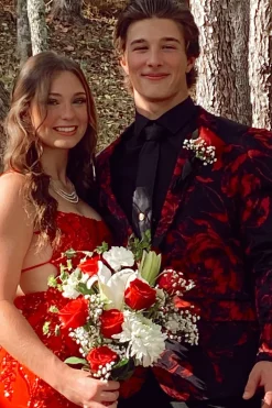 Burgundy Shawl Lapel Floral One Button 2-Piece Prom Suits for Men