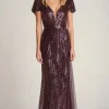 Burgundy Sheath Ankle Neck Short Fitted Sleeves Long Formal Dress