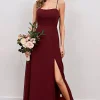 Burgundy Spaghetti Straps Long Bridesmaid Dress with Split