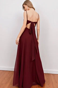 Burgundy Spaghetti Straps Long Bridesmaid Dress with Split