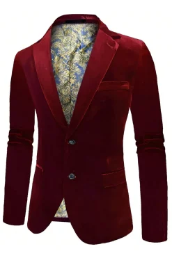 Burgundy Velvet Single Breasted Men's Blazer