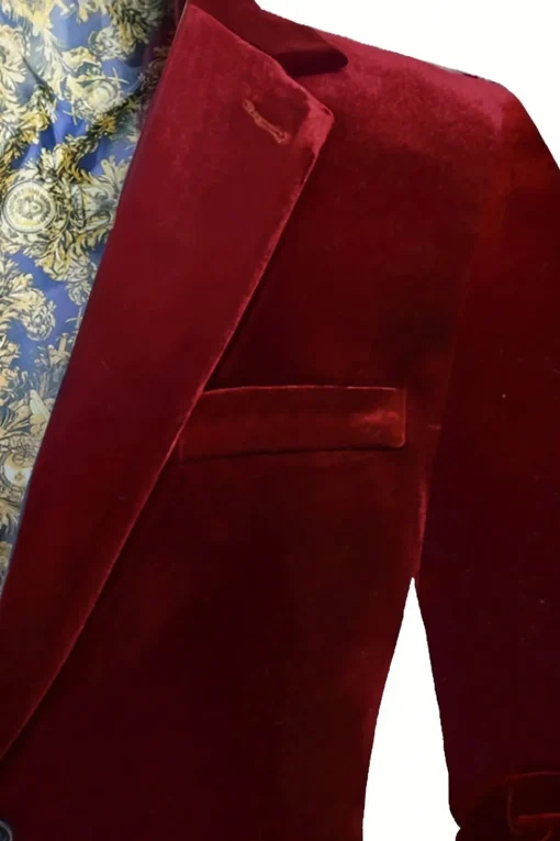 Burgundy Velvet Single Breasted Men's Blazer