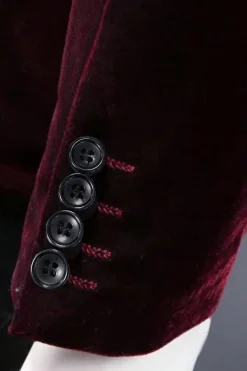 Burgundy Velvet Single Breasted Men's Blazer