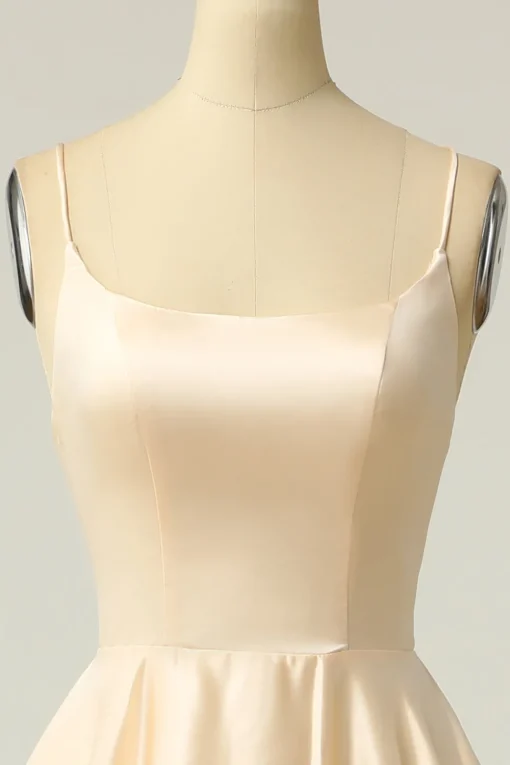 Champagne Backless A Line Satin Prom Dress