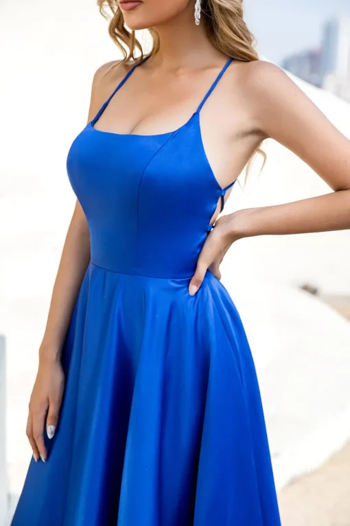 Champagne Backless A Line Satin Prom Dress