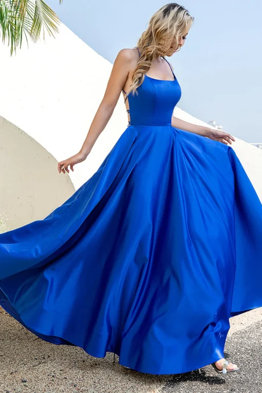 Champagne Backless A Line Satin Prom Dress