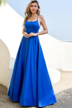 Champagne Backless A Line Satin Prom Dress
