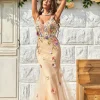 Champagne Lace Mermaid Prom Dress with Appliques