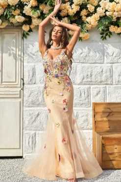 Champagne Lace Mermaid Prom Dress with Appliques