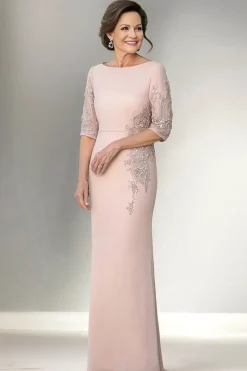 Champagne Mermaid Half Sleeves Long Mother of The Bride Dress