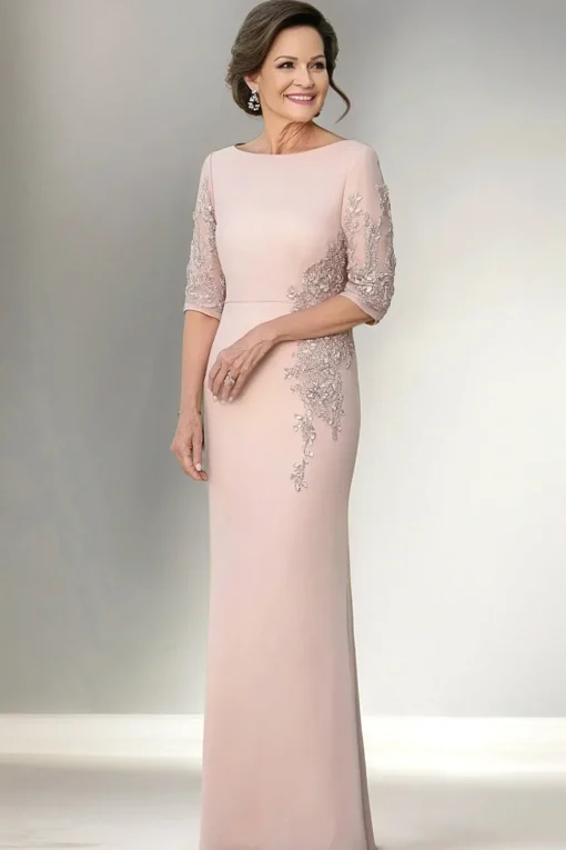 Champagne Mermaid Half Sleeves Long Mother of The Bride Dress