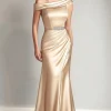 Champagne Off the Shoulder Mermaid Long Mother of the Bride Dress