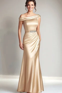 Champagne Off the Shoulder Mermaid Long Mother of the Bride Dress