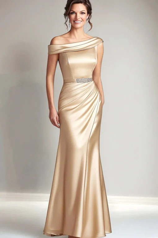 Champagne Off the Shoulder Mermaid Long Mother of the Bride Dress