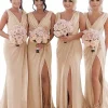 Champagne Sleeveless Chiffon Bridesmaid Dresses With Pleated Split