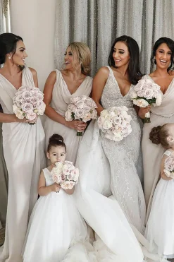 Champagne Sleeveless Chiffon Bridesmaid Dresses With Pleated Split