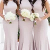 Champagne Sweep Train Satin Bridesmaid Dresses With Pleated