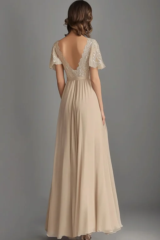 Champagne V Neck Appliques A Line Pleated Mother of the Bride Dress