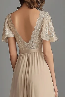 Champagne V Neck Appliques A Line Pleated Mother of the Bride Dress